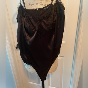 Black satin and lace body suit